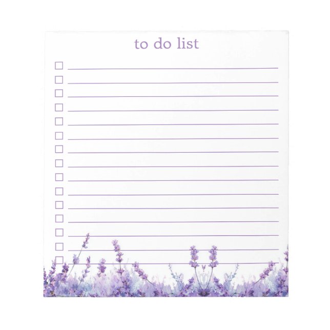 Lavender To Do List Boho Chic Minimalist Floral  Notepad (Front)