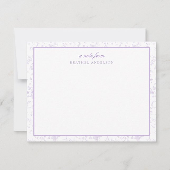 Lavender Toile Floral Personalized Stationery Note Card (Front)