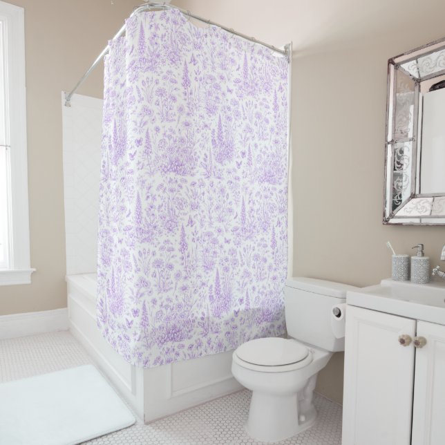 Lavender Toile Shower Curtain (In Situ)