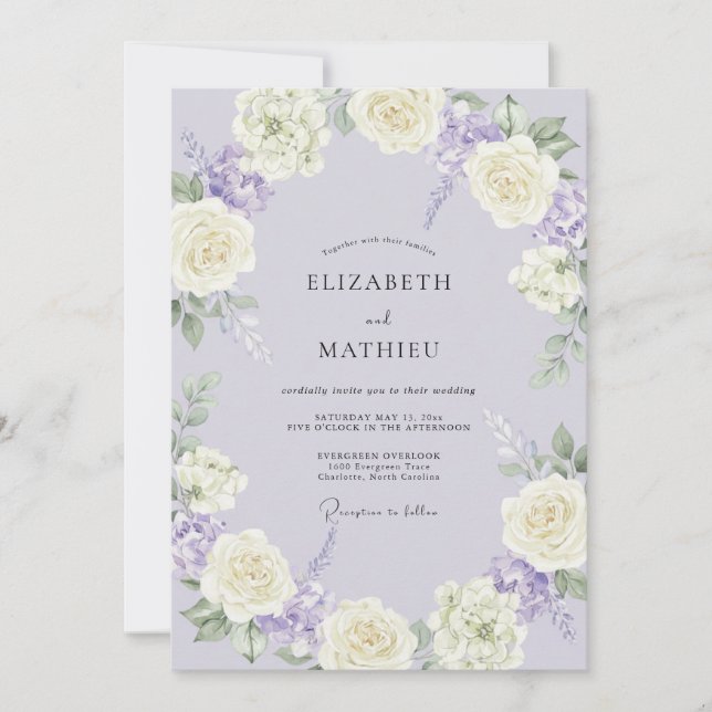 Lavender Tranquil Floral Wedding Invitation (Front)