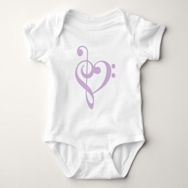 Lavender Treble Clef & Bass Clef Heart Baby Bodysuit (Front)