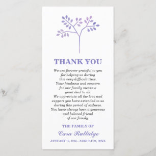 Lavender Tree Memorial Service Thank You Card