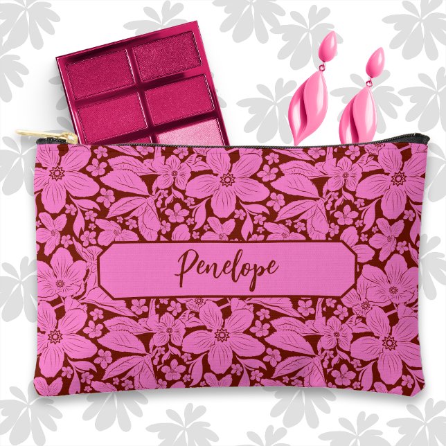 Lavender Tropical Floral on Burgundy Accessory Pouch (Creator Uploaded)