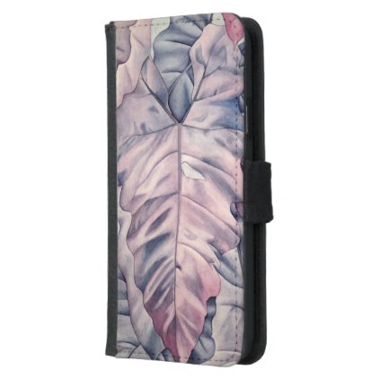 Lavender Tropical Leaves Wallet Phone Case