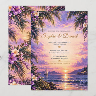 Lavender Tropical Sunset Wedding Invitation