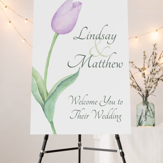 Lavender Tulip Solo Modern Purple Wedding Welcome Foam Board (In Situ (Stand))