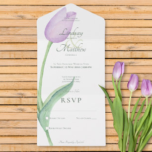 Lavender Tulip Solo Purple Modern No Dinner All In One Invitation