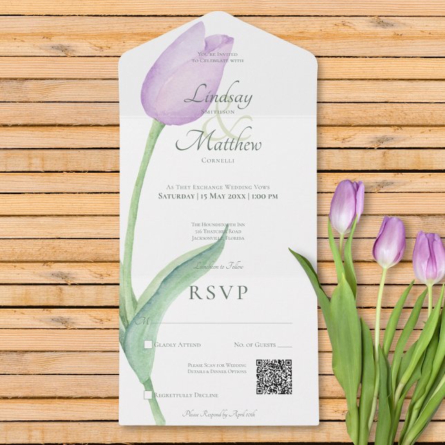 Lavender Tulip Solo Purple Modern QR Code All In One Invitation (Lavender Tulip Solo Purple Modern QR Code All In One Invitation)