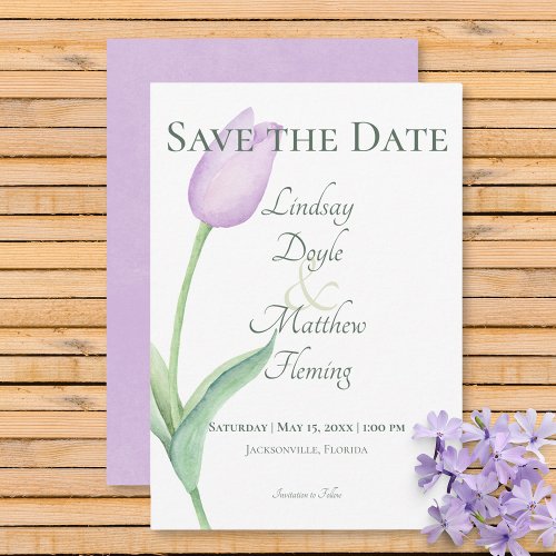 Lavender Tulip Solo Purple Modern Save The Date