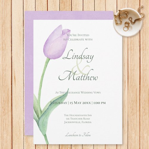 Lavender Tulip Solo Purple Modern Wedding Invitation