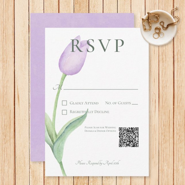 Lavender Tulip Solo Purple Modern Wedding RSVP Card (Creator Uploaded)