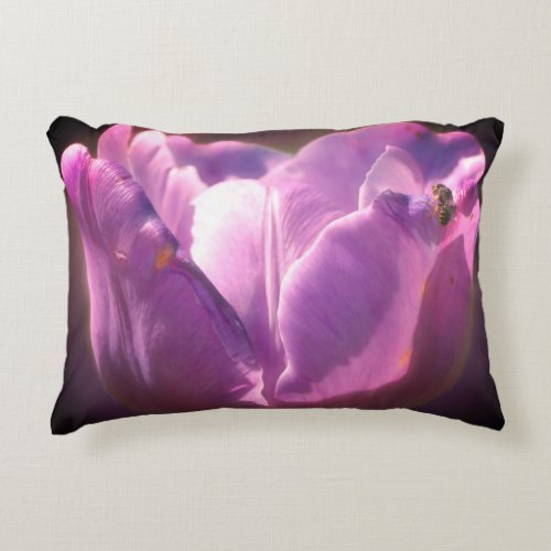 Lavender Tulip With Tiny Bee Close Up  Accent Pillow