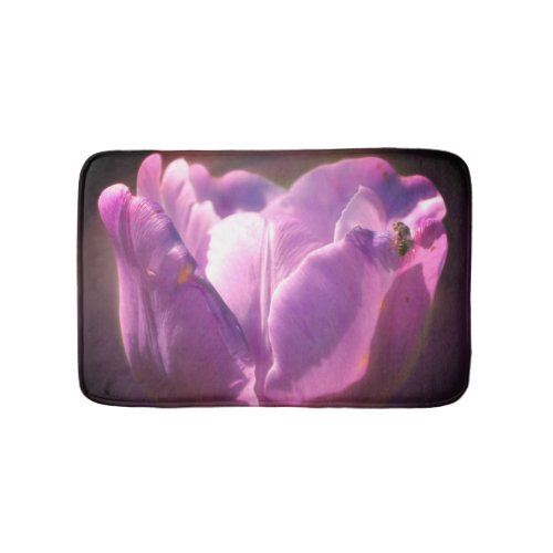 Lavender Tulip With Tiny Bee Close Up  Bath Mat