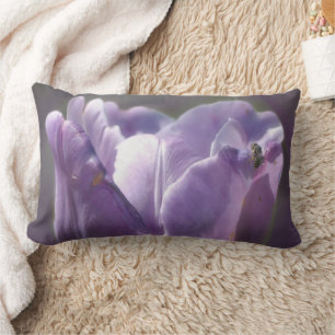 Lavender Tulip With Tiny Bee Close Up  Lumbar Pillow