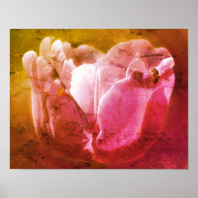 Lavender Tulip With Tiny Bee Distressed Art Poster (Front)