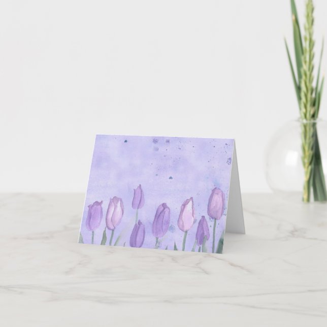 Lavender Tulips Watercolor Flowers Blank Card (Front)