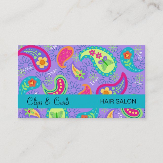 Lavender Turquoise Blue Modern Paisley Pattern Business Card (Front)