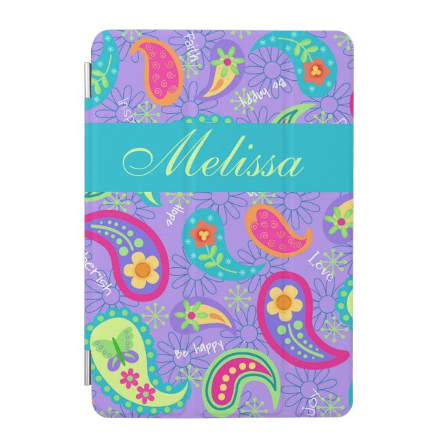 Lavender Turquoise Blue Modern Paisley Pattern iPad Mini Cover (Front)