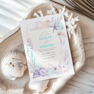 Lavender Turquoise Ocean Wedding Tropical Beach Invitation