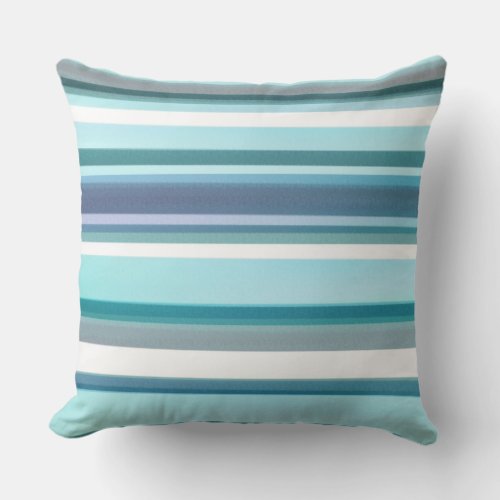 Lavender Turquoise White Watercolor Stripes Outdoor Pillow