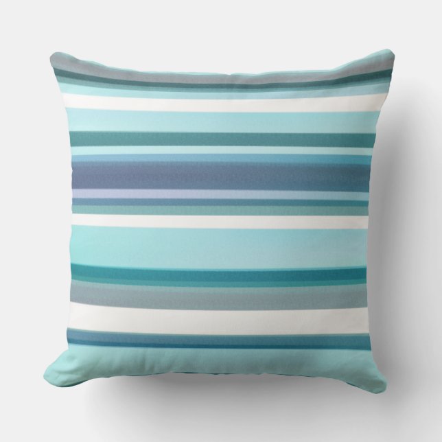 Lavender Turquoise White Watercolor Stripes Outdoor Pillow (Front)