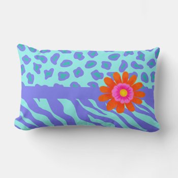 Lavender & Turquoise Zebra & Cheetah Orange Flower Lumbar Pillow by phyllisdobbs at Zazzle