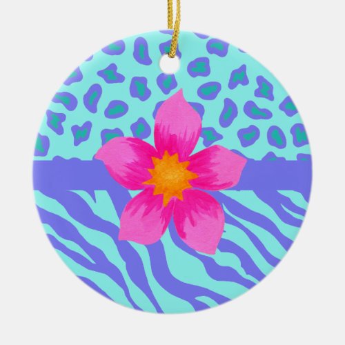 Lavender  Turquoise Zebra  Cheetah Pink Flower Ceramic Ornament