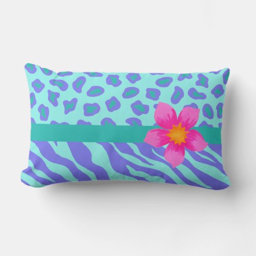 Lavender  Turquoise Zebra  Cheetah Pink Flower Lumbar Pillow