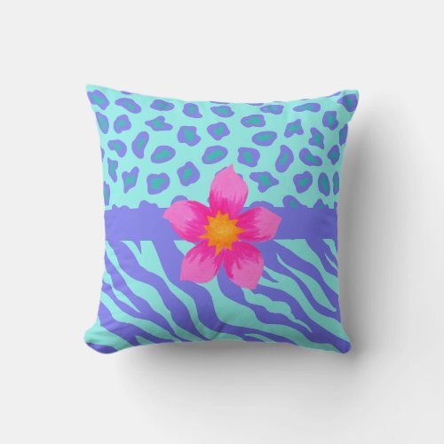 Lavender  Turquoise Zebra  Cheetah Pink Flower Throw Pillow