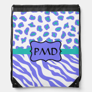 Lavender Turquoise Zebra Leopard Skin Monogram Drawstring Bag
