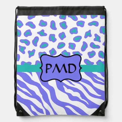 Lavender Turquoise Zebra Leopard Skin Monogram Drawstring Bag