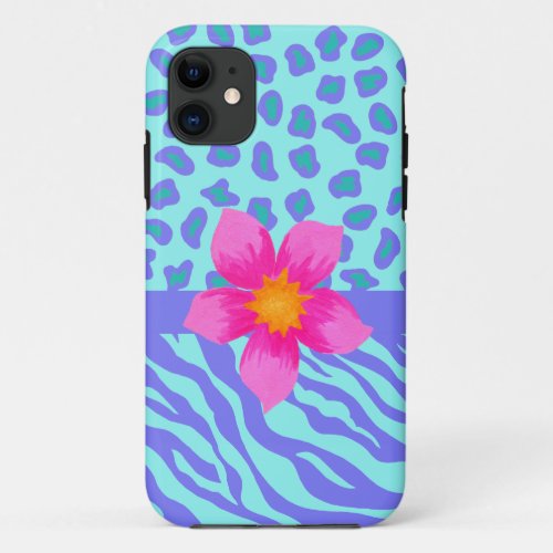 Lavender Turquoise Zebra Leopard Skin Pink Flower iPhone 11 Case