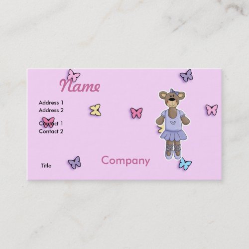 Lavender Tutu Ballerina Bear Business Card Template