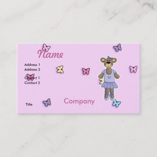 Customizable Lavender Tutu Ballerina Bear Business Card Template
