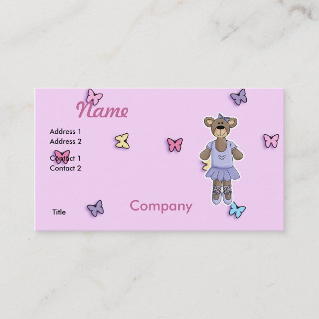 Lavender Tutu Ballerina Bear Business Card (Front)
