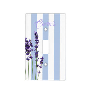 Lavender Twigs on Blue Stripes Light Switch Cover