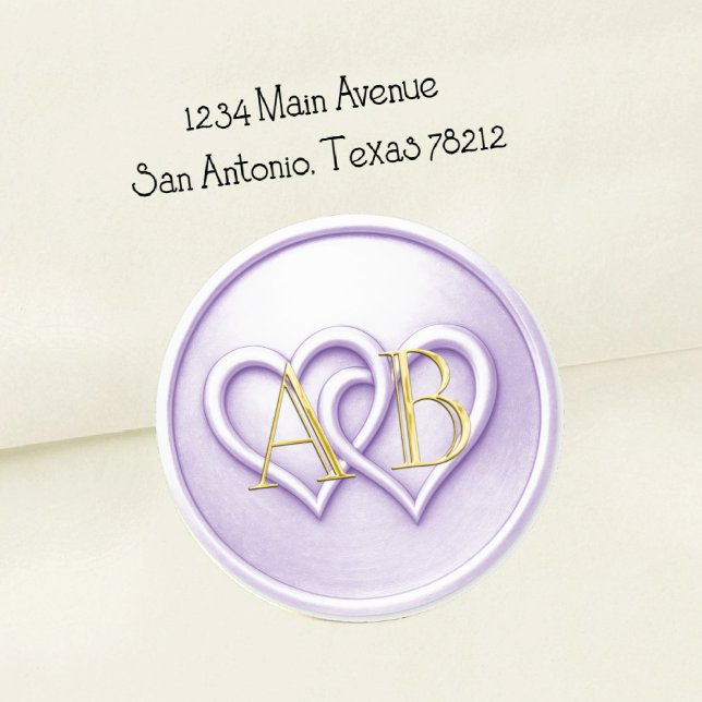Lavender Two Hearts Intertwined Monogram Wedding Classic Round Sticker (Creator Uploaded)