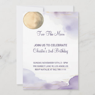 Lavender Two The Moon 2nd Birthday Invitation