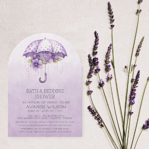 Lavender Umbrella and Flowers Bridal Shower Invitation