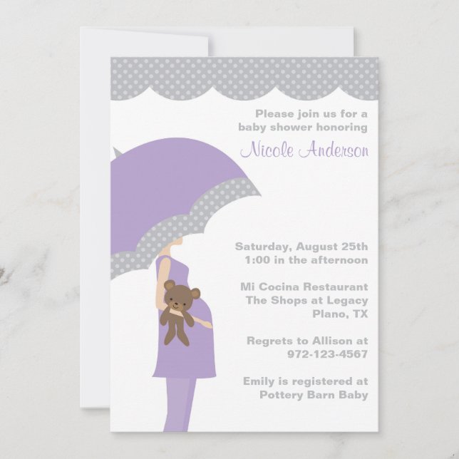 Lavender Umbrella Baby Shower Invitations (Front)