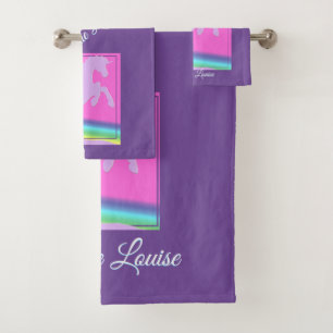 Lavender Unicorn Silhouette Kids Bath Towel Set