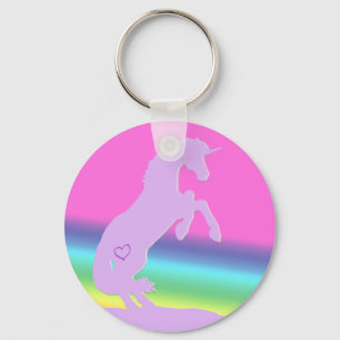 Lavender Unicorn Silhouette (rainbow background) Keychain