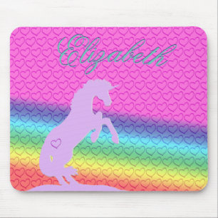 Lavender Unicorn Silhouette (rainbow/hearts) Mouse Pad