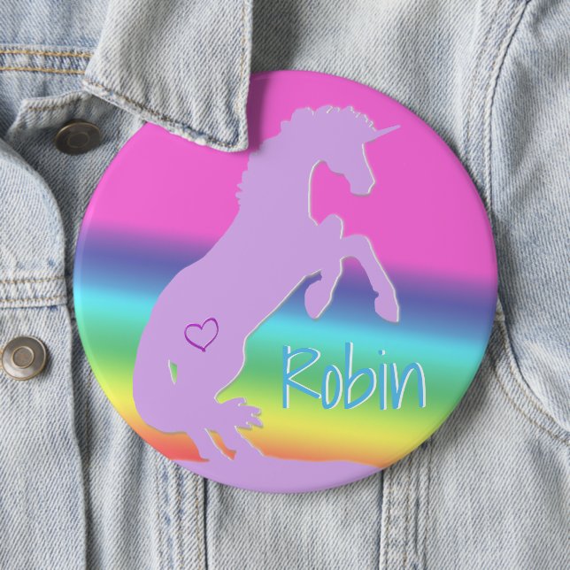 Lavender Unicorn Silhouette (rainbow/personalize) Button (In Situ)