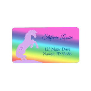 Lavender Unicorn Silhouette (rainbow/personalize) Label