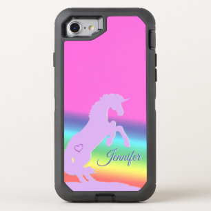 Lavender Unicorn Silhouette (rainbow/personalize) OtterBox Defender iPhone SE/8/7 Case