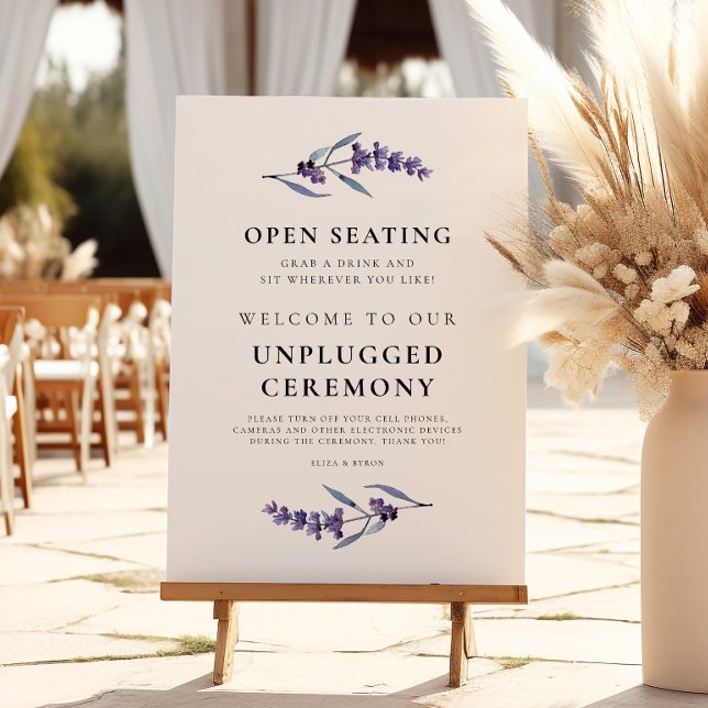 Lavender Unplugged Ceremony & Open Seating Sign (Creator Uploaded)
