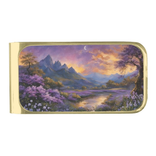 Lavender Valley at Dawn  Gold Finish Money Clip (Front)