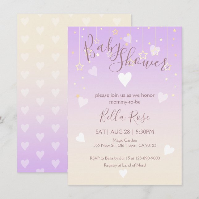 Lavender Vanilla Star Heart Baby Shower Cards (Front/Back)