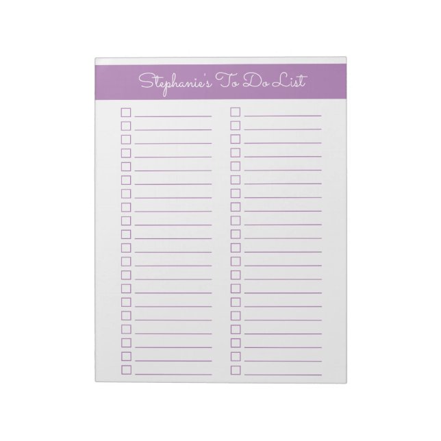 Lavender Vertical 8.5x11 Two Column Checklist Notepad (Rotated)